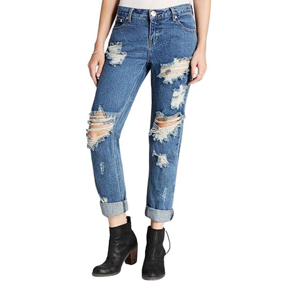 One by One Teaspoon Awesome Baggies Jeans Low Rise Relaxed Destroyed Blue 28x30 - Picture 1 of 6